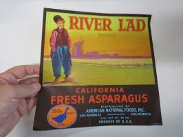 River Lad Brand California Fresh Asparagus -etiketti / hedelmä- / vihanneslaatikon päätypainate