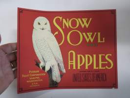Snow Owl Apples -etiketti / hedelmä- / vihanneslaatikon päätypainate