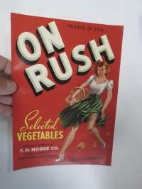 On Rush Selected Vegetables -etiketti / hedelmä- / vihanneslaatikon päätypainate