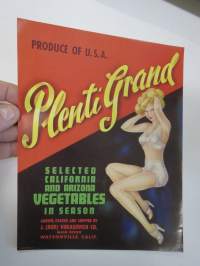 Plenti Grand California and Arizona Vegetables -etiketti / hedelmä- / vihanneslaatikon päätypainate