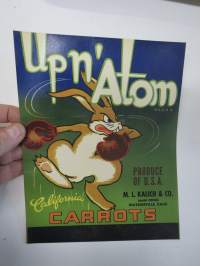 Up n´ Atom California Carrots -etiketti / hedelmä- / vihanneslaatikon päätypainate