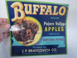 Buffalo Brand Pajaro Valley Apples -etiketti / hedelmä- / vihanneslaatikon päätypainate