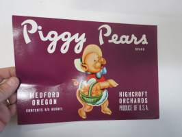 Piggy Pears -etiketti / hedelmä- / vihanneslaatikon päätypainate