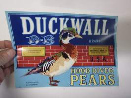 Duckwall Brand Hood River Pears -etiketti / hedelmä- / vihanneslaatikon päätypainate