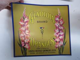 Gladiola Brand Oranges -etiketti / hedelmä- / vihanneslaatikon päätypainate