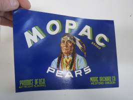 Mopac Brand Pears -etiketti / hedelmä- / vihanneslaatikon päätypainate