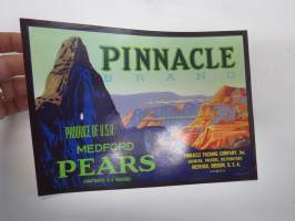 Pinnacle Brand Medford Pears -etiketti / hedelmä- / vihanneslaatikon päätypainate
