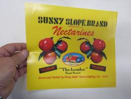Sunny Slope Brand Nectarines -etiketti / hedelmä- / vihanneslaatikon päätypainate