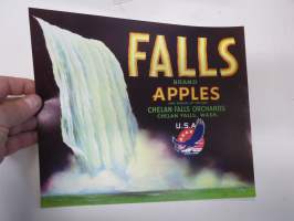 Falls Brand Apples -etiketti / hedelmä- / vihanneslaatikon päätypainate