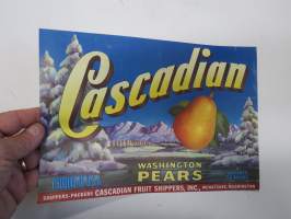 Cascadian - Washington Pears -etiketti / hedelmä- / vihanneslaatikon päätypainate