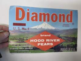 Fancy Diamond Brand Hood River Pears -etiketti / hedelmä- / vihanneslaatikon päätypainate