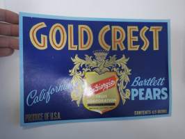 Cold Crest California Bartlett Pears -etiketti / hedelmä- / vihanneslaatikon päätypainate