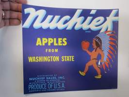 Nuchief Apples from Washington State -etiketti / hedelmä- / vihanneslaatikon päätypainate