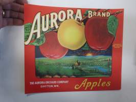 Aurora Brand Apples -etiketti / hedelmä- / vihanneslaatikon päätypainate