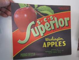 S-C-S Superior Brand Washington Apples -etiketti / hedelmä- / vihanneslaatikon päätypainate