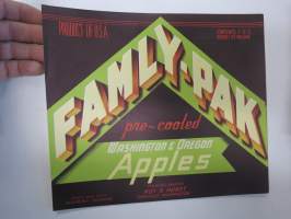 Famly-Pak pre-cooled Washington & Oregon Apples -etiketti / hedelmä- / vihanneslaatikon päätypainate