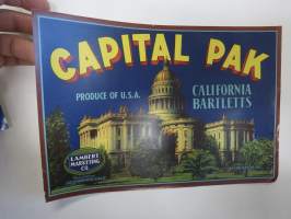 Capital Pak California Bertletts -etiketti / hedelmä- / vihanneslaatikon päätypainate