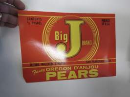 Big J Brand Fancy Oregon D´anjou Pears -etiketti / hedelmä- / vihanneslaatikon päätypainate