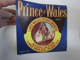 Prince of Wales Brand Citrus, Lake Wales Florida -etiketti / hedelmä- / vihanneslaatikon päätypainate