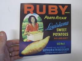 Ruby Porto Rican Louisiana Sweet Potatoes -etiketti / hedelmä- / vihanneslaatikon päätypainate