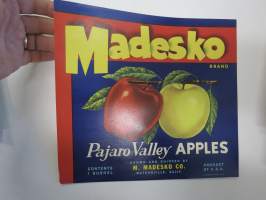 Madesko Pajaro Valley Apples -etiketti / hedelmä- / vihanneslaatikon päätypainate