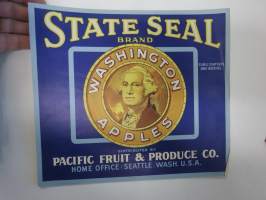 State Seal Brand Washington Apples -etiketti / hedelmä- / vihanneslaatikon päätypainate