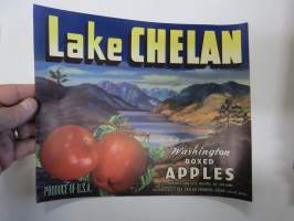 Lake Chelan Washington Boxed Apples -etiketti / hedelmä- / vihanneslaatikon päätypainate