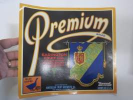 Premium Brand Blue Goose Eadington Fruit Co. -etiketti / hedelmä- / vihanneslaatikon päätypainate