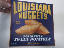 Louisiana Nuggets Porto Rican Sweet Potatoes -etiketti / hedelmä- / vihanneslaatikon päätypainate