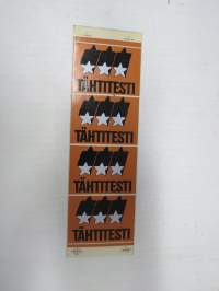 Tähtitesti -tarrapainate, jossa 4 erillistä käyttämätöntä tarraa