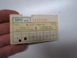 HKL raitiotie- ja kaupunkiautolinjat - HST spårvägs- och stadsbusslinjerna 100 mk matkalippu nr 2130495