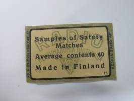 Samples of Safety Matches -tulitikkuetiketti