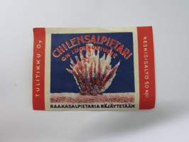 Chilensalpietari on luonnontuote -tulitikkuetiketti