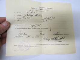 Asevelvollisen esteettömyystodistus - Aarne Sitro synt. 11.2.1911 Lokalahti, Turun Sotilaspiirin Esikunta 21.11.1946 -asiakirja