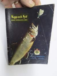 Napp och nytt från Svängsta 1958 (Ab Urfabriken, ABU) -fishing gear catalog (Nyt nappaa -luettelo alkuperäiskielellä), jaettu Suomessa - Länsi-Suomen Urheilukauppa