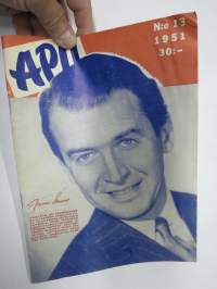Apu 1951 nr 13, Kansik. James Stewart, Sortin sakki -sarjakuva, Rikoksia metrikaupalla - Keskusvankirekisteri, Viikon tyttö Hedy Lamarr, Lentävien esineiden arvoitus