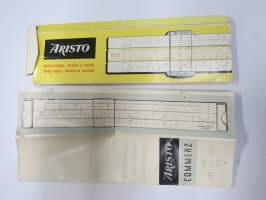Aristo Commerz 0905 / 845-955-1055 / 965 -laskutikku / laskuviivain käyttöohje ja alkuperäinen kotelo (ei itse laskutikkua!)
