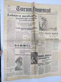 Turun Sanomat 28.10.1942, Rommel ensimmäisen kierroksen voittaja, Loistava merivoitto japanilaisille, Hävittäjämme pudottaneet ainakin 9 lentokonetta...
