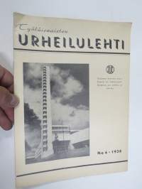 Työläisnaisten Urheilulehti 1938 nr 6, Kansikuva Olympiastadion vihitty, Työläisolympialaiset 1942 Suomeen, Telttaelämää, Orja-äiti (kirjoittanut kiinalainen...