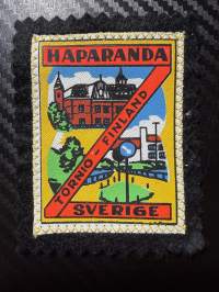 Haparanda, Sverige -kangasmerkki / matkailumerkki / hihamerkki / badge -pohjaväri musta