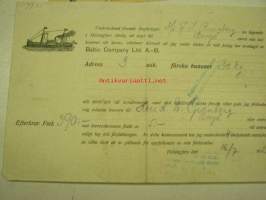 Höyrylaiva J.L. Runeberg / Baltic Company 16.7.1928 -konossomentti / laivarahtikirja 