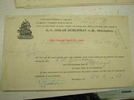 Höyrylaiva J.L. Runeberg / Oskar Durchman 22.9.1928 -konossomentti / laivarahtikirja 