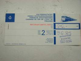 Valtionrautatiet 9.6.1985 Stockholm - Helsingborg -matkalippu