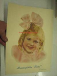 Rusetinpidike Riitta -mainostaulu, kauppojen sisämainontaplakaatti, pidettiin esim. hyllyllä tai tiskillä