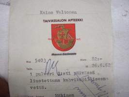 Taivassalon Apteekki, Taivassalo 26.6.1962 -apteekkisignatuuri