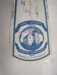 Linna-Apteekki, Turku, 7.9.1962 -apteekkisignatuuri