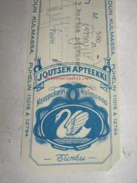 Joutsen Apteekki, Turku, 30.6.1962 -apteekkisignatuuri