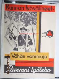 Varo vaaraa -työturvallisuusjuliste Kunnon työvälineet - Vähän vammoja - Parempi työteho -