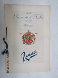 Ab Timmann & Fischer Oy Helsingfors / Helsinki -suklaan ja kaakaon tukkuluettelo (Reichardt)