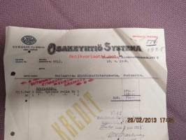 Oy Systema. Aleksanterinkatu 7, Hki 18.4.1928 hyvityskuitti